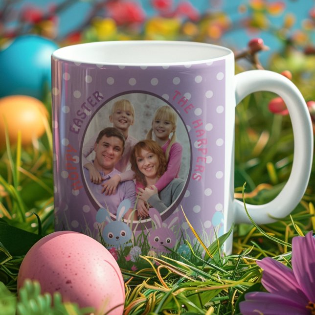 Fotogåvor för Cute Pastel Lila Hoppy Påsk-familjen Kaffemugg (Skapare uppladdad)