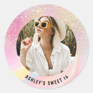 Fotogiga chic rosa glitter marble Sweet 16 Runt Klistermärke