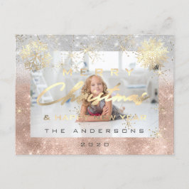Fotogra för god jul Gott nytt år Guld Snö Vykort