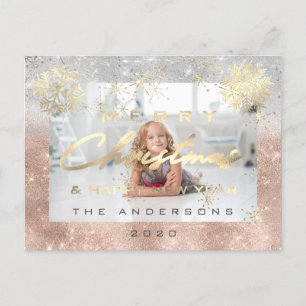Fotogra för god jul Gott nytt år Guld Snö Vykort
