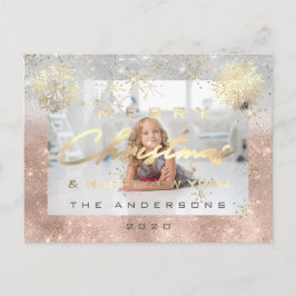 Fotogra för god jul Gott nytt år Guld Snö Vykort