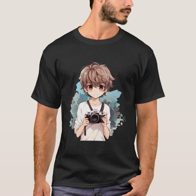 Fotograf Anime Boy Photo Camera T Shirt (Framsida)
