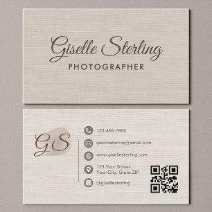 Fotograf Beige Linne Modern Elegant QR-kod Visitkort