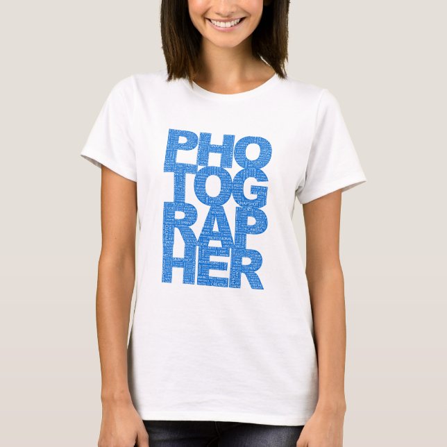 Fotograf - blå text tee shirt (Framsida)
