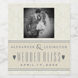 Fotograf Classic Elegant Damask Wedding Vinflaska Etikett
