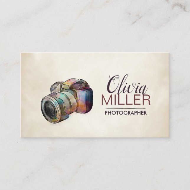 Fotograf - DSLR Camera Watercolor-skiss Visitkort (Framsida)