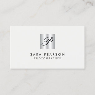 Fotograf Faux Silver Monogram Visitkort