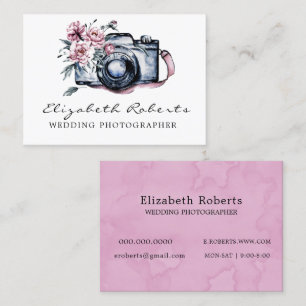Fotograf för chic Rosa Blommigt Camera Bröllop Visitkort