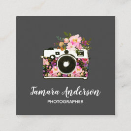 Fotograf för kamera för moderna rosa rosgrått fyrkantigt visitkort