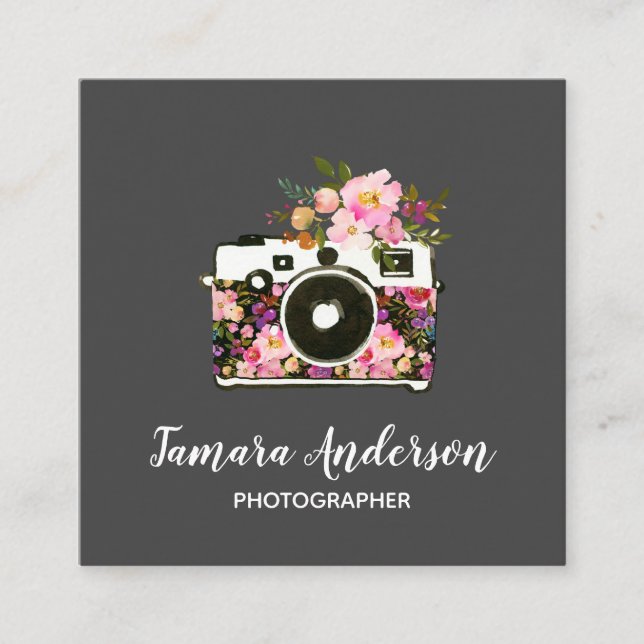 Fotograf för kamera för moderna rosa rosgrått fyrkantigt visitkort (Framsida)