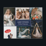 Fotograf för Professionell för marin fotosamling<br><div class="desc">Flottad flygare med blå dubbla för en professionell fotograf, där du kan visa ditt arbete i ett fotokollage med plats för sex av dina foton. Lägg till namn och specialitet eller titel eller tjänst på omslaget. Baksidan har faux guld konetti, ett profilfoto av dig själv och din kontaktinformation i vitt...</div>