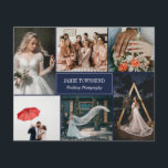 Fotograf för Professionell för marin fotosamling Flygblad<br><div class="desc">Flottad flygare med blå dubbla för en professionell fotograf, där du kan visa ditt arbete i ett fotokollage med plats för sex av dina foton. Lägg till namn och specialitet eller titel eller tjänst på omslaget. Baksidan har faux guld konetti, ett profilfoto av dig själv och din kontaktinformation i vitt...</div>