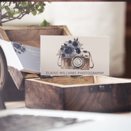 Fotograf för Vintagen Rustic Blue Blommigt Visitkort