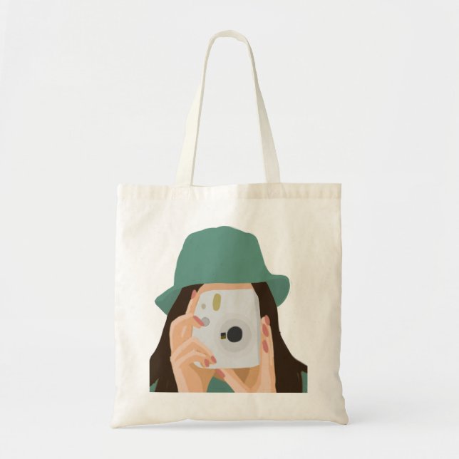 Fotograf Girl Tote Bag - Illustrated Mörk-Hair Tygkasse (Framsidan)