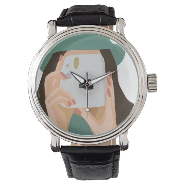 Fotograf Illustrated Camera Girl Art Armbandsur (Framsida)