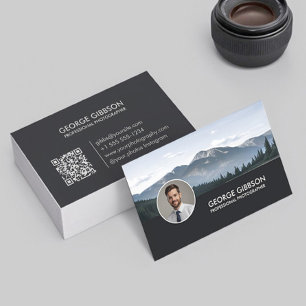 Fotograf Modern Minimal QR-kod Sleek Black Visitkort