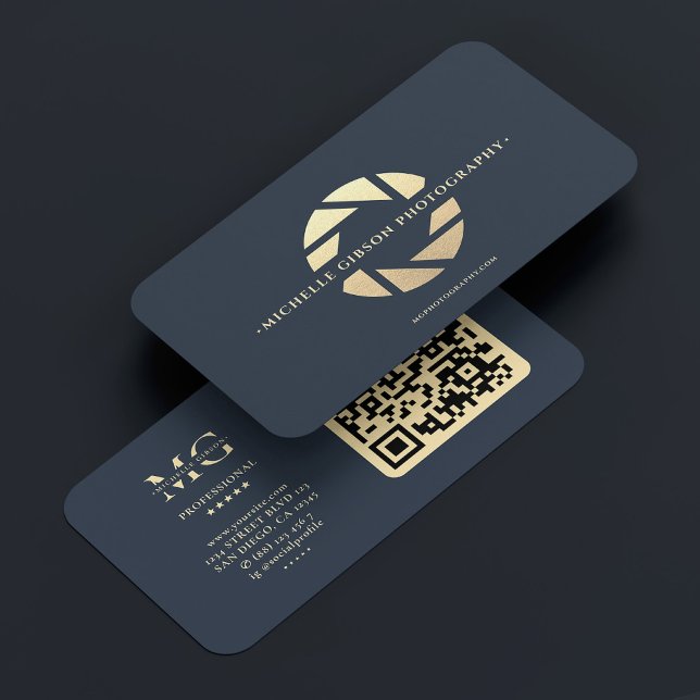Fotograf Mörk blått Guld Camera Lens Modern Visitkort (Photographer Dark Blue Gold Camera Lens Modern Business Card
)