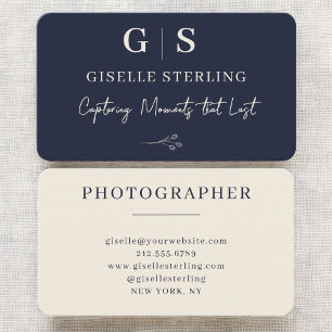 Fotograf Navyblå Monogram Visitkort