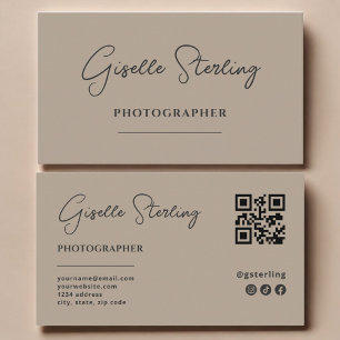 Fotograf Neutral Taupe Script QR-kod Visitkort