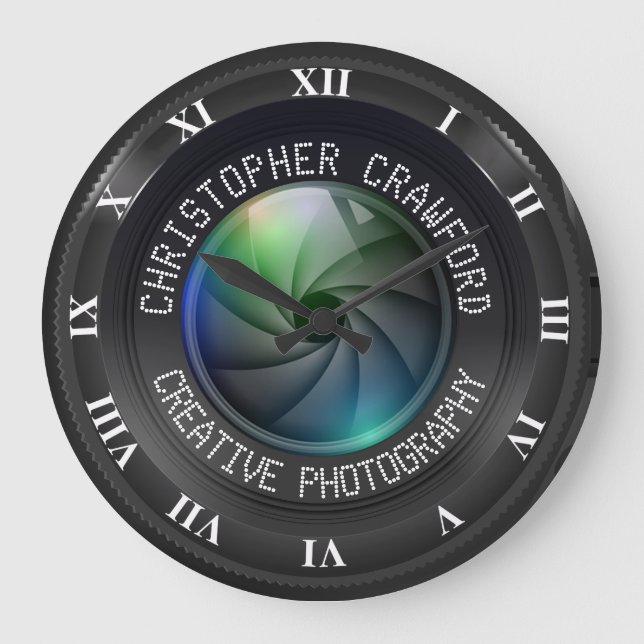 Fotograf och fotografiaffärskamera Lens Stor Klocka (Framsida)