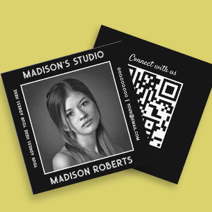 Fotograf QR-anpassningsbar, fotosvart chic Fyrkantigt Visitkort