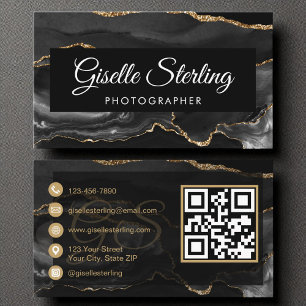 Fotograf QR-kod Black Guld Agate Luxe Luxe Visitkort