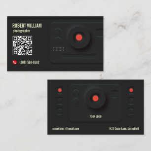 Fotograf QR-kod Modern Svart Minimalistisk Desig Visitkort