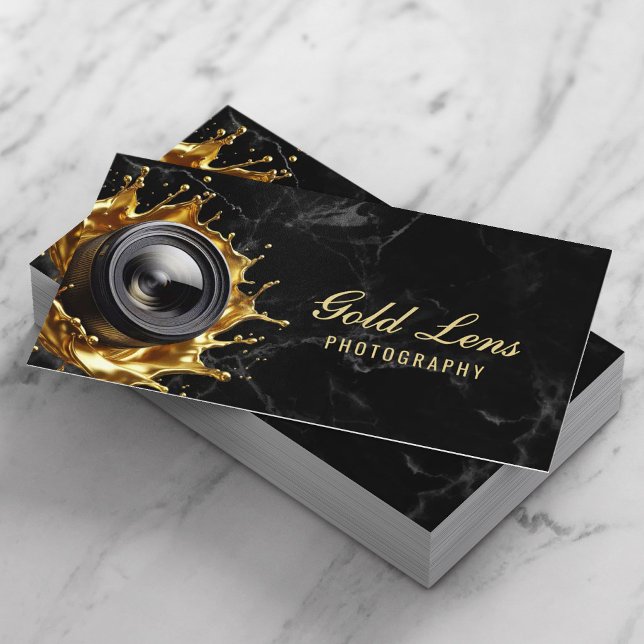 Fotograf Trendig Marmor Guld Lins Fotografi Visitkort (Skapare uppladdad)