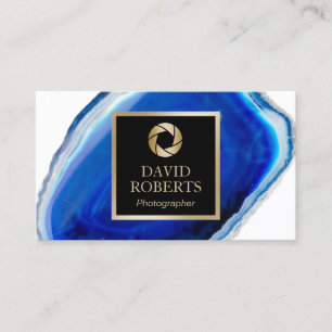 Fotografer Modern Guld Shutter Blue Agate Stone Visitkort