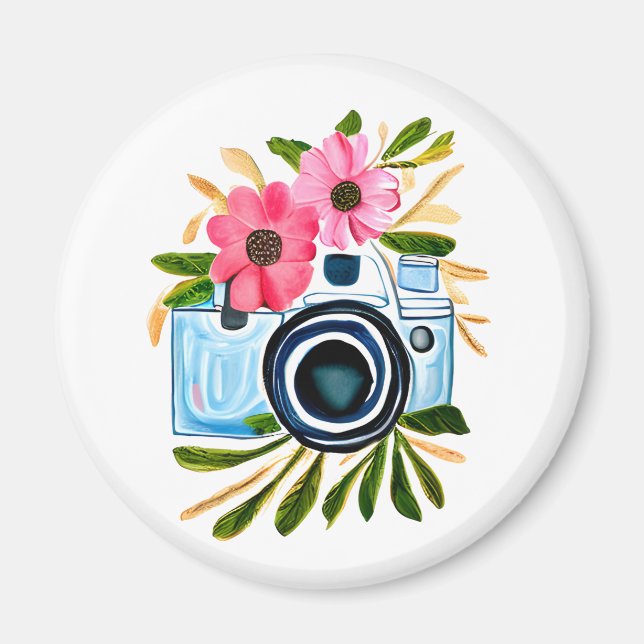 Fotografera Älskare Vintage Camera och Flowers Magnet (Framsidan)