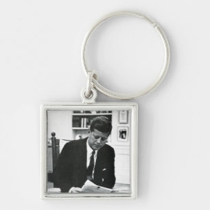 Fotografera av John F. Kennedy 2 Fyrkantig Silverfärgad Nyckelring