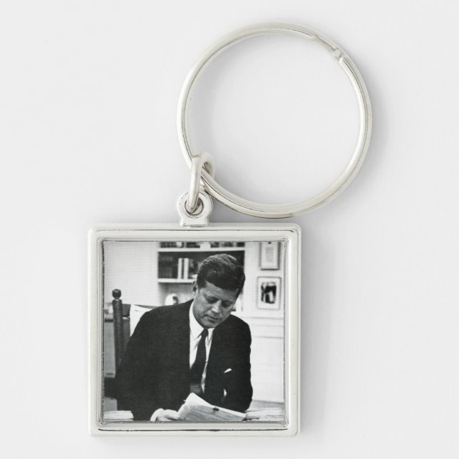 Fotografera av John F. Kennedy 2 Fyrkantig Silverfärgad Nyckelring (Framsidan)