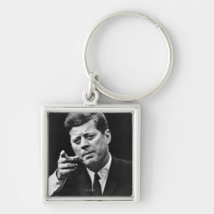 Fotografera av John F. Kennedy 3 Fyrkantig Silverfärgad Nyckelring