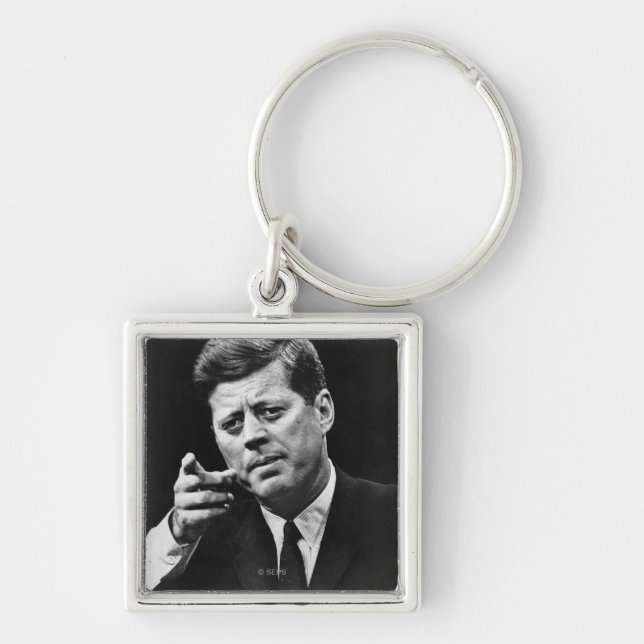 Fotografera av John F. Kennedy 3 Fyrkantig Silverfärgad Nyckelring (Framsidan)
