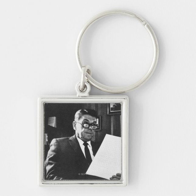 Fotografera av Ronald Reagan Fyrkantig Silverfärgad Nyckelring (Framsidan)