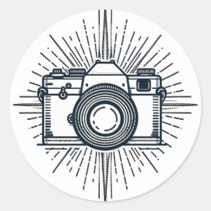 Fotografering Fotograf Kamera Minimal Vintage Runt Klistermärke