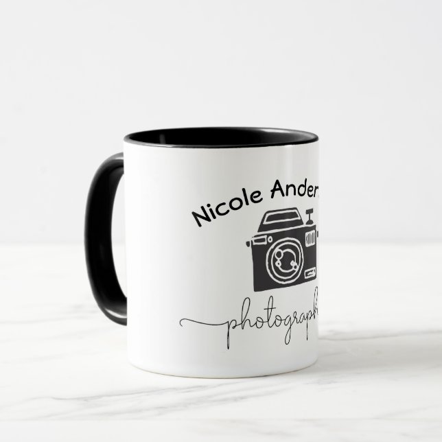 Fotografering Kamera Modern Minimal Logotyp Grafik Mugg (Framsida vänster)
