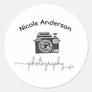 Fotografering Kamera Modern Minimal Logotyp Runt Klistermärke