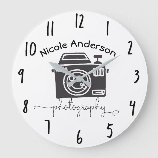 Fotograferingskamera Modern Minimal Logotyp Grafik Stor Klocka (Framsida)