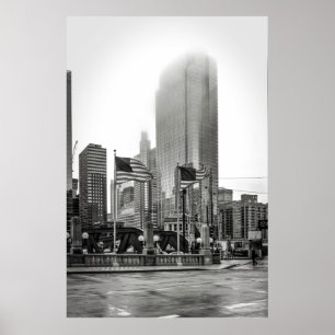 Fotografi av Black and White Chicago USA FLAGGA Poster