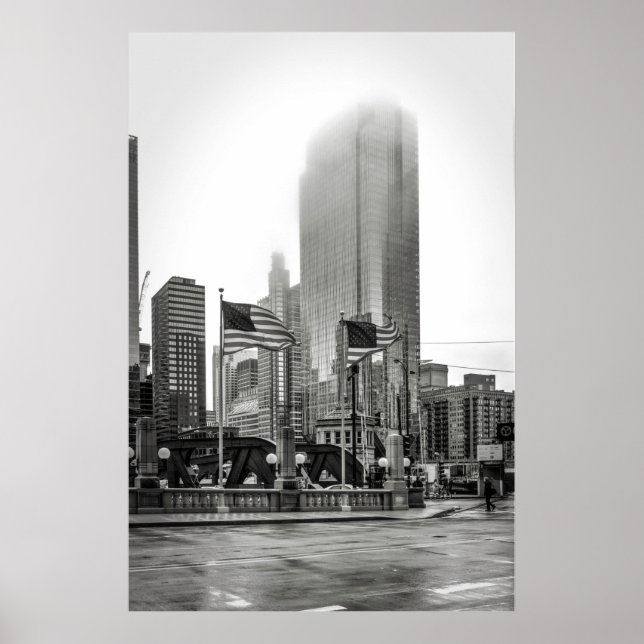 Fotografi av Black and White Chicago USA FLAGGA Poster (Framsidan)