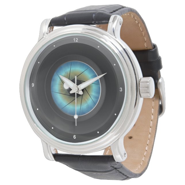Fotografi av coola Fotography Blue Öga Camera Lens Armbandsur (Vinklad)