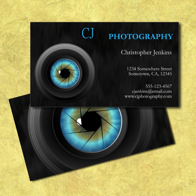 Fotografi av coola Fotography Blue Öga Camera Lens Visitkort (Skapare uppladdad)