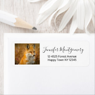 Fotografi av Cute Red Fox Wilderness Nature Returadress Etikett
