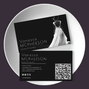 Fotografi av elegant Black & White Bröllop Visitkort