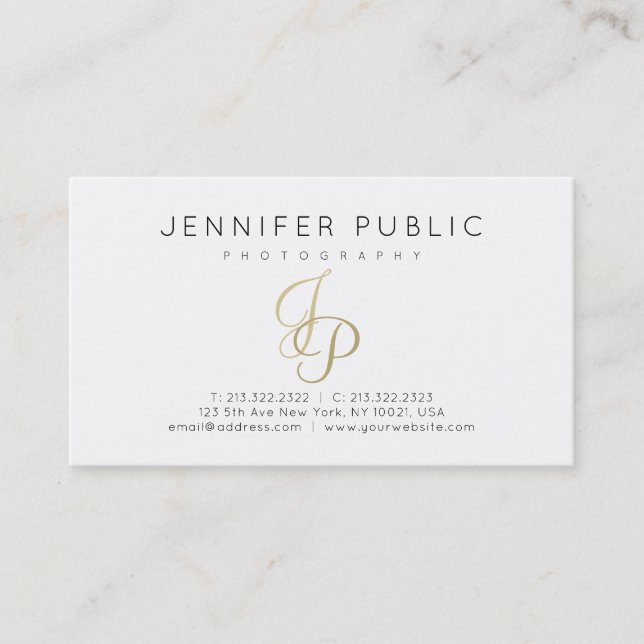 Fotografi av Eleganten Guld Monogram Visitkort (Framsida)