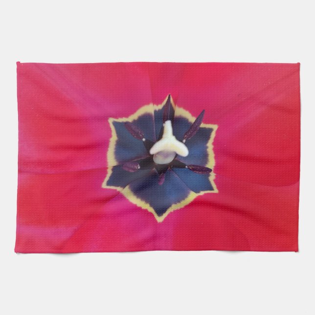 Fotografi av färgen Bold Red Tulip Flower Macro Na Kökshandduk (Horisontell)