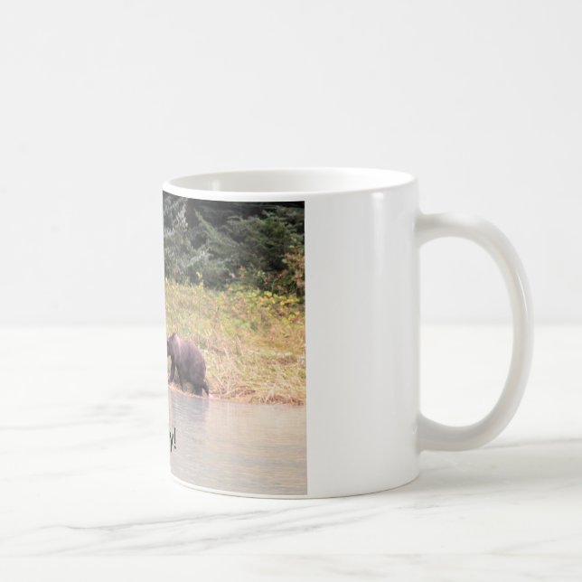 Fotografi av Grizzly Mor, 2 Unge, River, AK Kaffemugg (Höger)