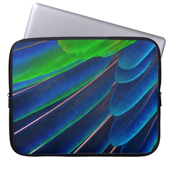 Fotografi av grönt och blå fjädrar laptop fodral (Framsidan)