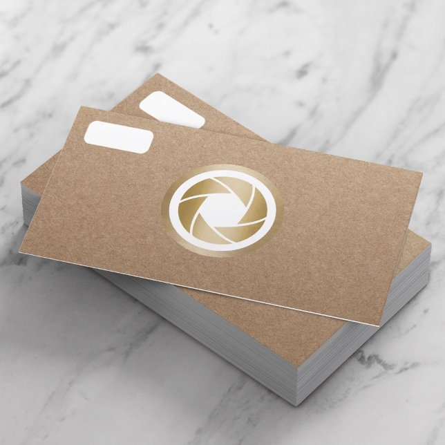 Fotografi av Guld Shutter Rustic Kraft-foto Visitkort (Skapare uppladdad)